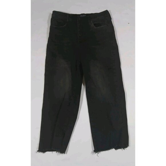 Judy Blue Jeans High Rise Wide Cropped Size 11/30 Black Button Fly Raw Hem - Picture 1 of 9